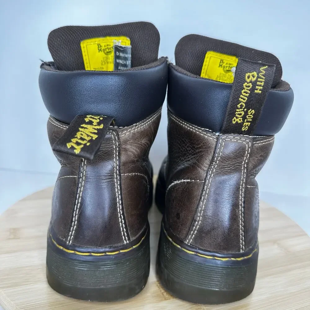 Dr. Martens Winch Steel Toe Safety Boots Dark Brown Leather Mens Size 9
